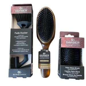 Olivia Garden OG Barber Wave Brush Palm Wave Cushion Brush Fade Duster Bundle